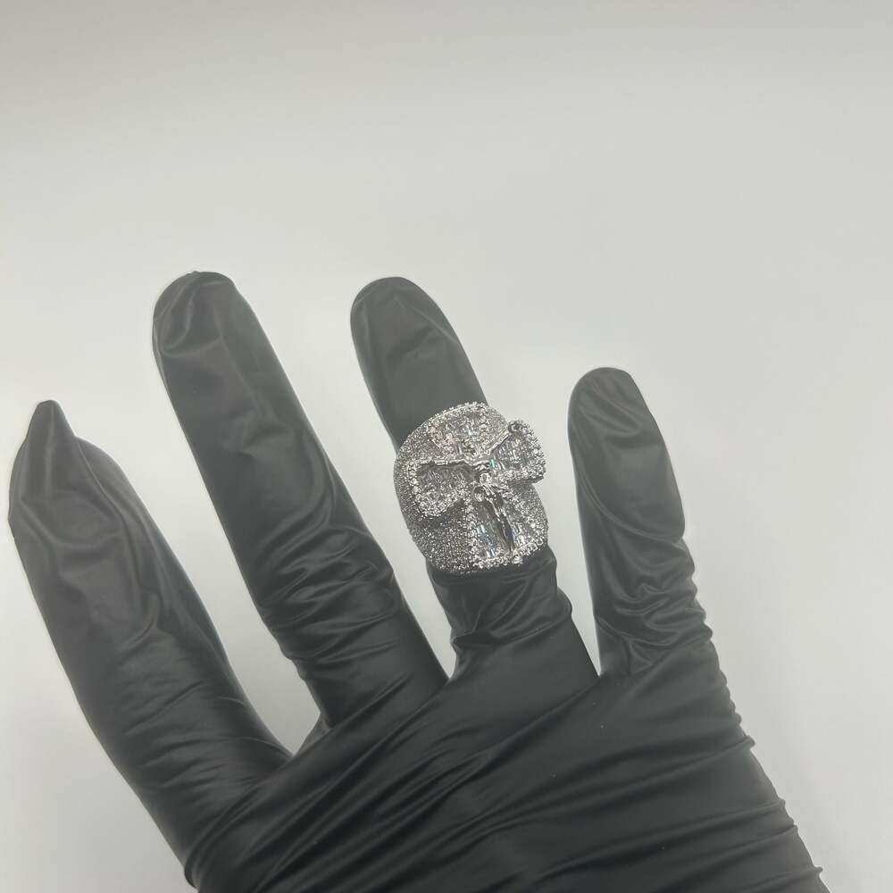 6.5ct Moissanite Iced Real Baguette Cross Shaped Ring For Men Silver Size 8 VVS1